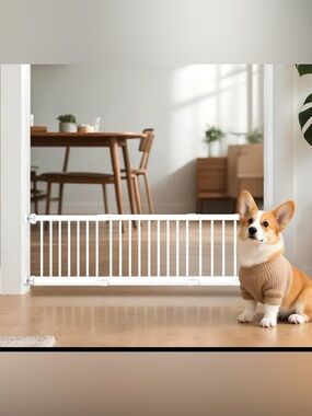 (NEW) Adjustable White Pet Safety Gate for Small Pets adjustable  17”-44” wide